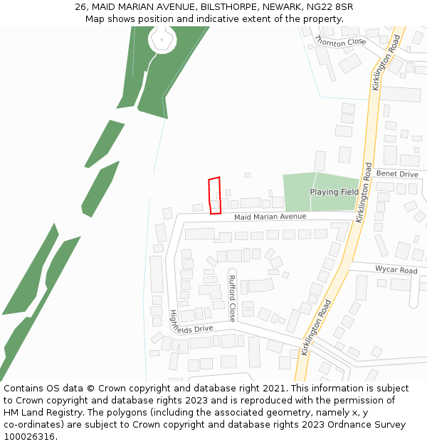 26, MAID MARIAN AVENUE, BILSTHORPE, NEWARK, NG22 8SR: Location map and indicative extent of plot