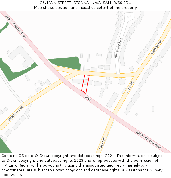 26, MAIN STREET, STONNALL, WALSALL, WS9 9DU: Location map and indicative extent of plot