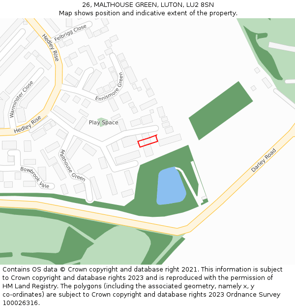 26, MALTHOUSE GREEN, LUTON, LU2 8SN: Location map and indicative extent of plot