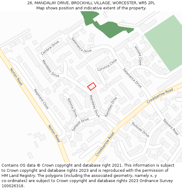 26, MANDALAY DRIVE, BROCKHILL VILLAGE, WORCESTER, WR5 2PL: Location map and indicative extent of plot