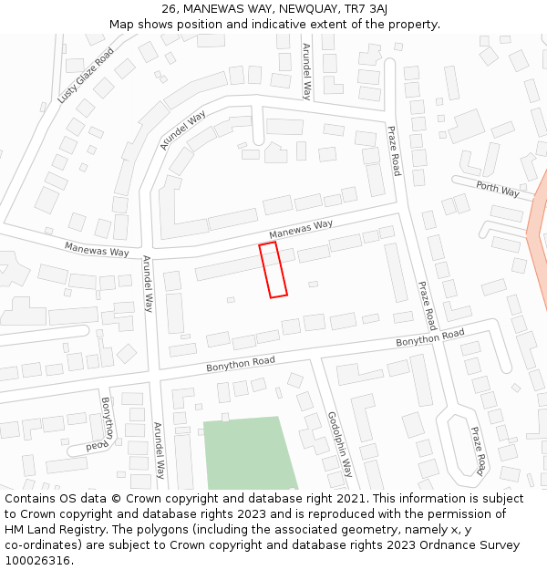 26, MANEWAS WAY, NEWQUAY, TR7 3AJ: Location map and indicative extent of plot