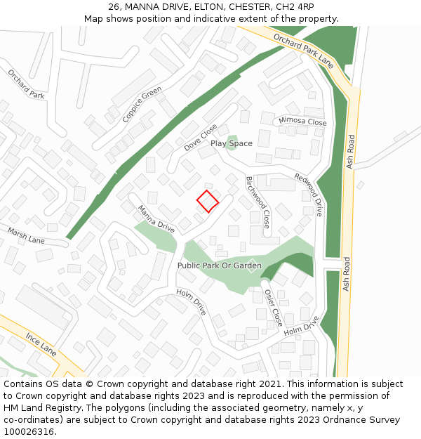 26, MANNA DRIVE, ELTON, CHESTER, CH2 4RP: Location map and indicative extent of plot