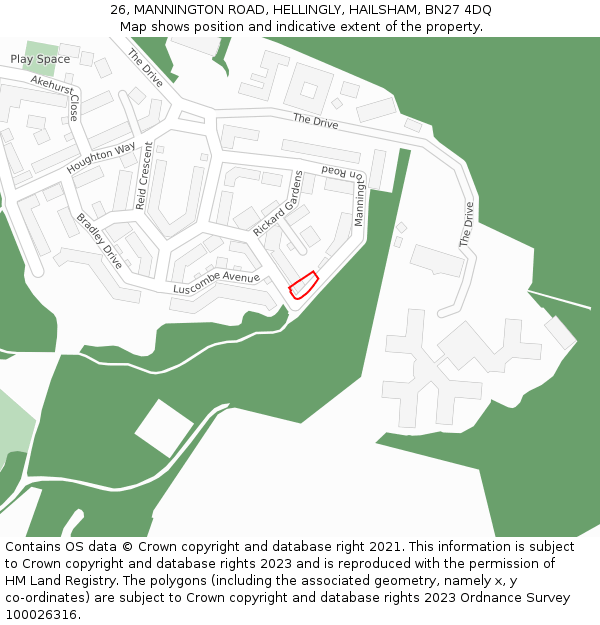 26, MANNINGTON ROAD, HELLINGLY, HAILSHAM, BN27 4DQ: Location map and indicative extent of plot