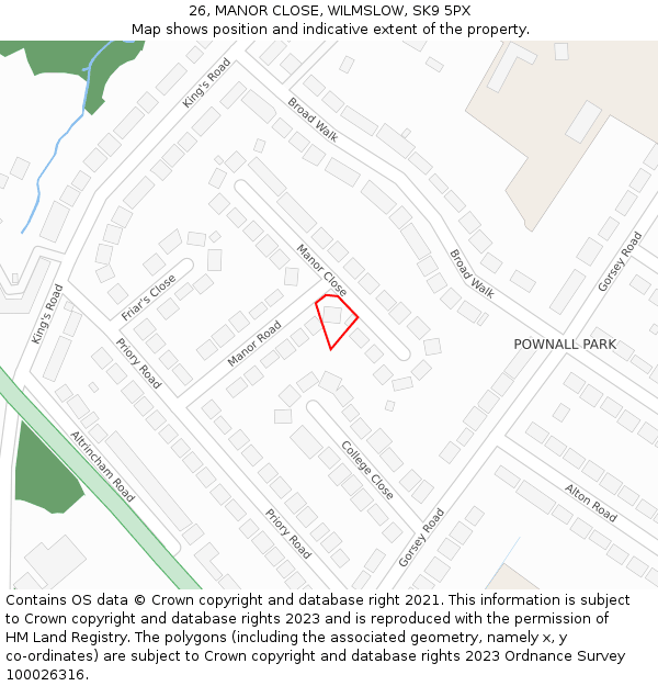 26, MANOR CLOSE, WILMSLOW, SK9 5PX: Location map and indicative extent of plot