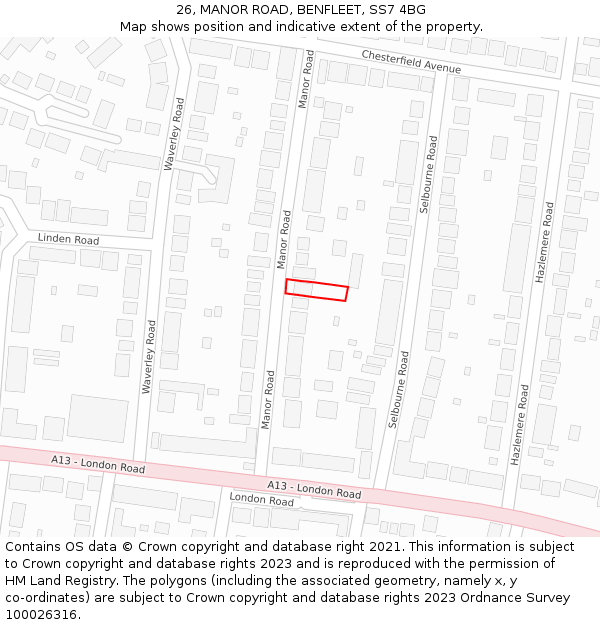 26, MANOR ROAD, BENFLEET, SS7 4BG: Location map and indicative extent of plot