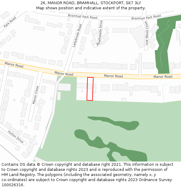 26, MANOR ROAD, BRAMHALL, STOCKPORT, SK7 3LY: Location map and indicative extent of plot