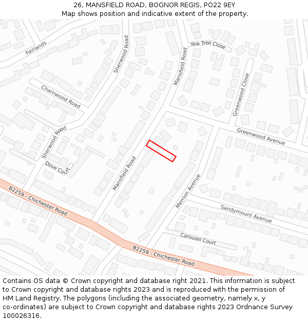 26, MANSFIELD ROAD, BOGNOR REGIS, PO22 9EY: Location map and indicative extent of plot