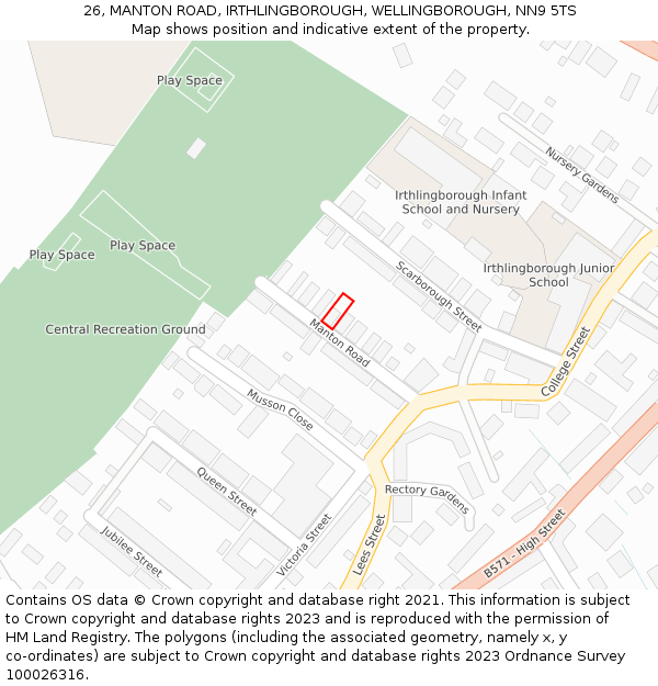 26, MANTON ROAD, IRTHLINGBOROUGH, WELLINGBOROUGH, NN9 5TS: Location map and indicative extent of plot