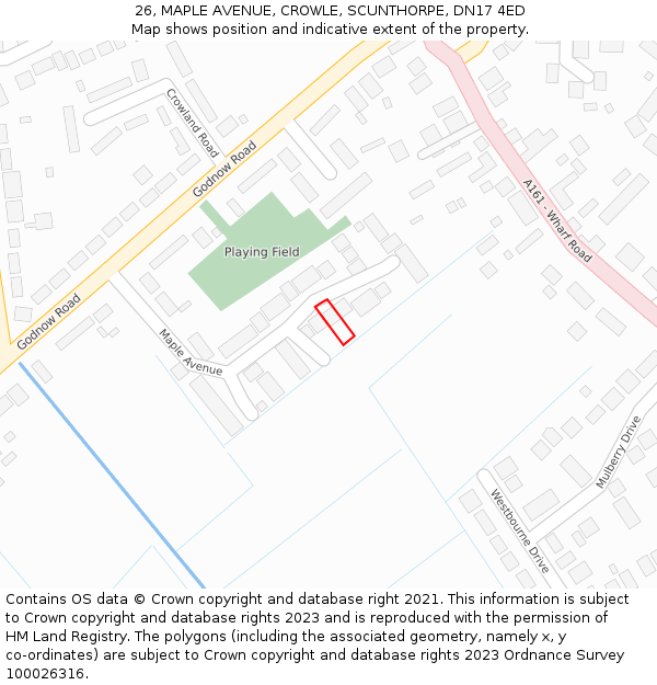26, MAPLE AVENUE, CROWLE, SCUNTHORPE, DN17 4ED: Location map and indicative extent of plot