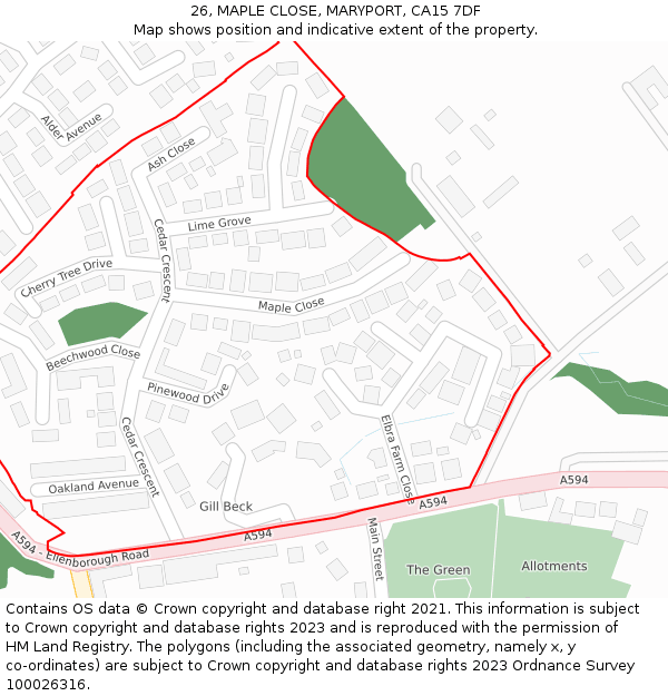 26, MAPLE CLOSE, MARYPORT, CA15 7DF: Location map and indicative extent of plot