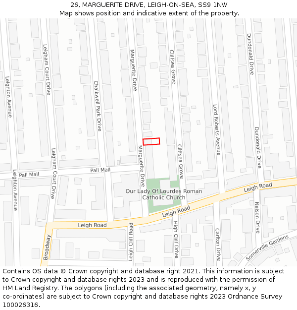 26, MARGUERITE DRIVE, LEIGH-ON-SEA, SS9 1NW: Location map and indicative extent of plot