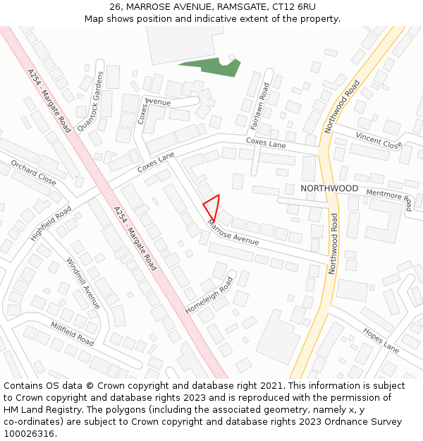 26, MARROSE AVENUE, RAMSGATE, CT12 6RU: Location map and indicative extent of plot