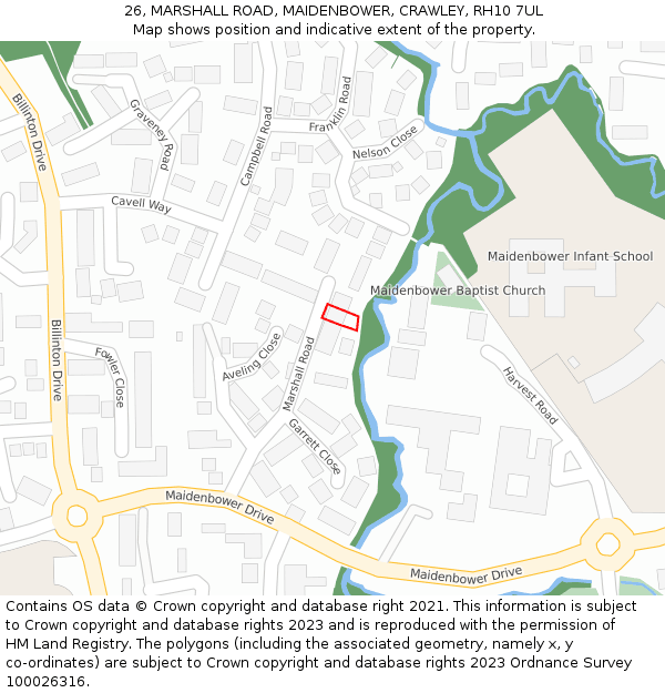 26, MARSHALL ROAD, MAIDENBOWER, CRAWLEY, RH10 7UL: Location map and indicative extent of plot