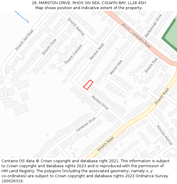 26, MARSTON DRIVE, RHOS ON SEA, COLWYN BAY, LL28 4SH: Location map and indicative extent of plot