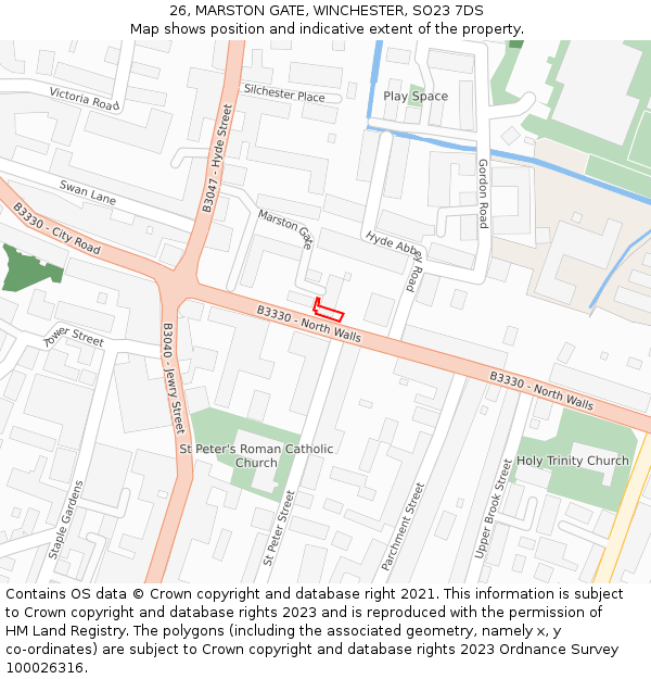 26, MARSTON GATE, WINCHESTER, SO23 7DS: Location map and indicative extent of plot