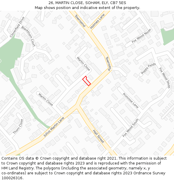 26, MARTIN CLOSE, SOHAM, ELY, CB7 5ES: Location map and indicative extent of plot