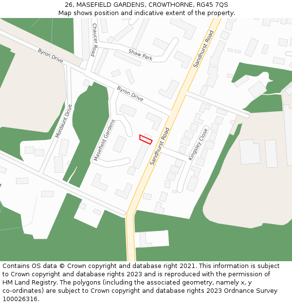 26, MASEFIELD GARDENS, CROWTHORNE, RG45 7QS: Location map and indicative extent of plot