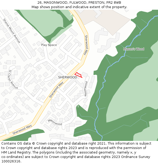 26, MASONWOOD, FULWOOD, PRESTON, PR2 8WB: Location map and indicative extent of plot