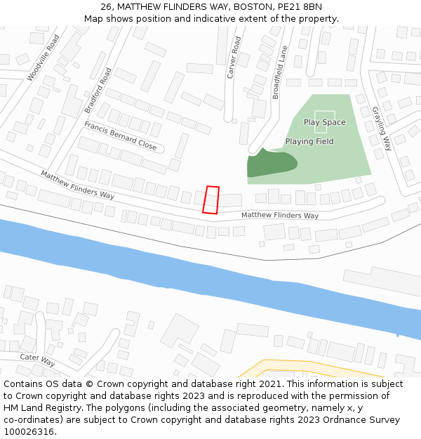 26, MATTHEW FLINDERS WAY, BOSTON, PE21 8BN: Location map and indicative extent of plot