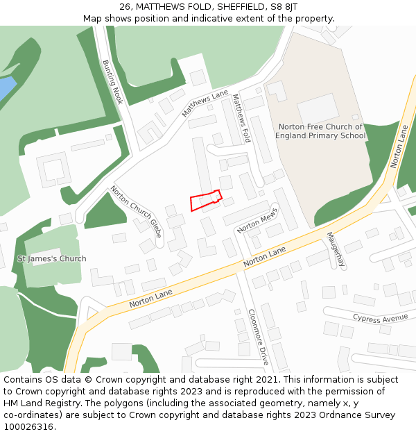 26, MATTHEWS FOLD, SHEFFIELD, S8 8JT: Location map and indicative extent of plot