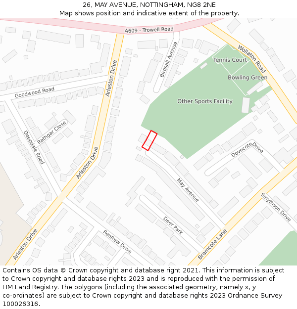 26, MAY AVENUE, NOTTINGHAM, NG8 2NE: Location map and indicative extent of plot