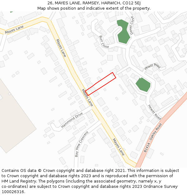 26, MAYES LANE, RAMSEY, HARWICH, CO12 5EJ: Location map and indicative extent of plot