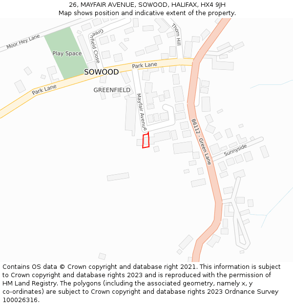 26, MAYFAIR AVENUE, SOWOOD, HALIFAX, HX4 9JH: Location map and indicative extent of plot