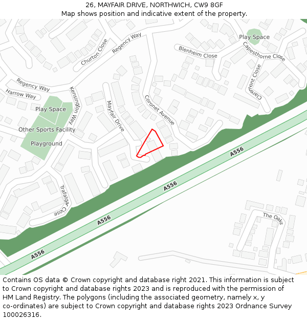 26, MAYFAIR DRIVE, NORTHWICH, CW9 8GF: Location map and indicative extent of plot
