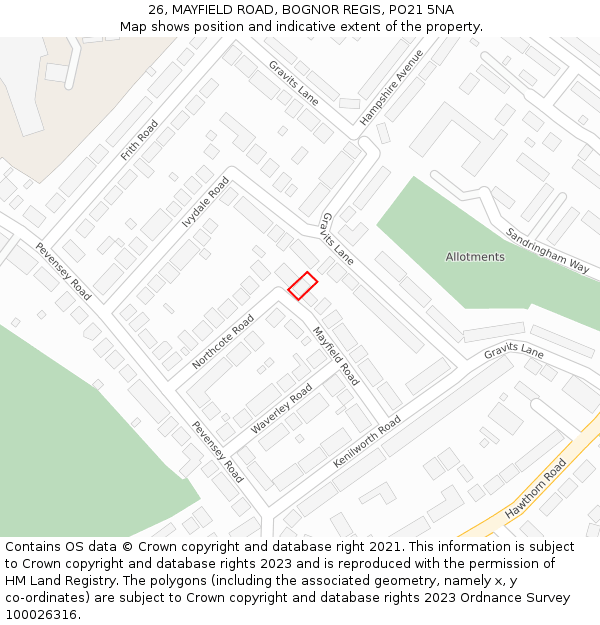 26, MAYFIELD ROAD, BOGNOR REGIS, PO21 5NA: Location map and indicative extent of plot