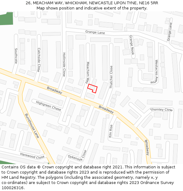 26, MEACHAM WAY, WHICKHAM, NEWCASTLE UPON TYNE, NE16 5RR: Location map and indicative extent of plot