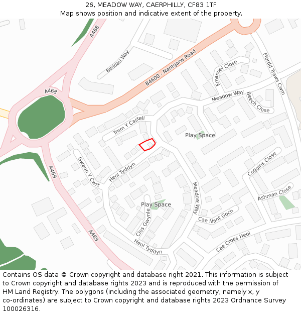 26, MEADOW WAY, CAERPHILLY, CF83 1TF: Location map and indicative extent of plot