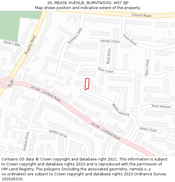 26, MEASE AVENUE, BURNTWOOD, WS7 9JP: Location map and indicative extent of plot