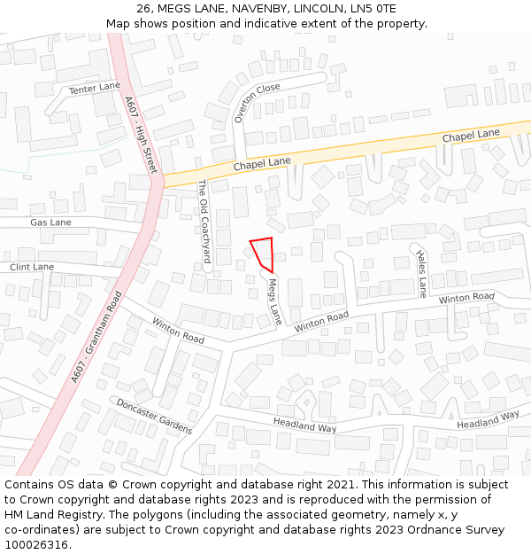 26, MEGS LANE, NAVENBY, LINCOLN, LN5 0TE: Location map and indicative extent of plot