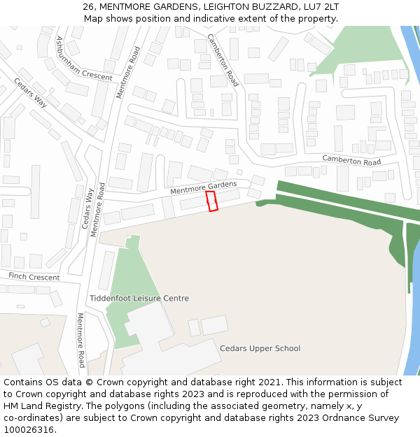 26, MENTMORE GARDENS, LEIGHTON BUZZARD, LU7 2LT: Location map and indicative extent of plot