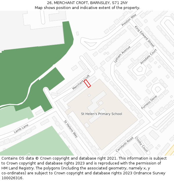 26, MERCHANT CROFT, BARNSLEY, S71 2NY: Location map and indicative extent of plot