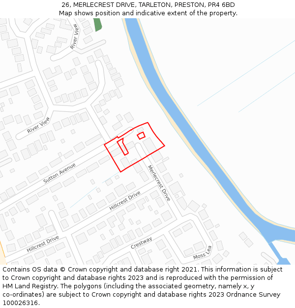 26, MERLECREST DRIVE, TARLETON, PRESTON, PR4 6BD: Location map and indicative extent of plot