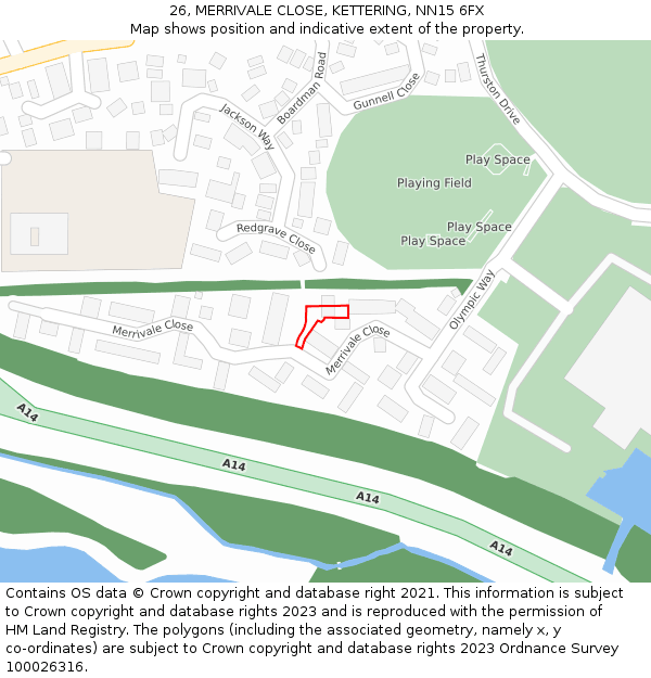 26, MERRIVALE CLOSE, KETTERING, NN15 6FX: Location map and indicative extent of plot