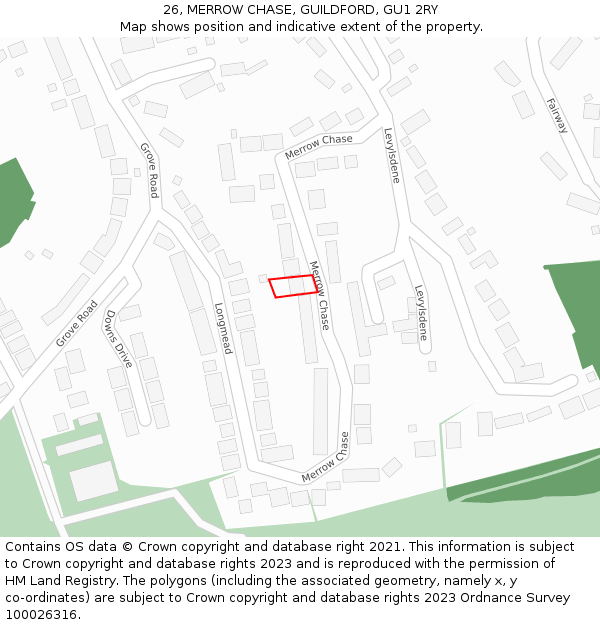 26, MERROW CHASE, GUILDFORD, GU1 2RY: Location map and indicative extent of plot