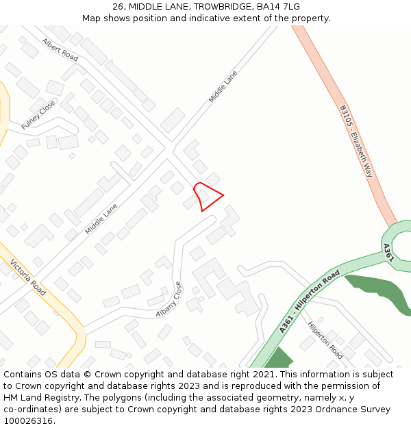 26, MIDDLE LANE, TROWBRIDGE, BA14 7LG: Location map and indicative extent of plot