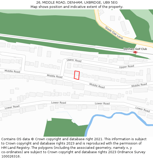 26, MIDDLE ROAD, DENHAM, UXBRIDGE, UB9 5EG: Location map and indicative extent of plot