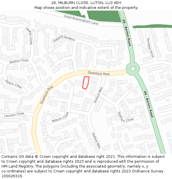 26, MILBURN CLOSE, LUTON, LU3 4EH: Location map and indicative extent of plot