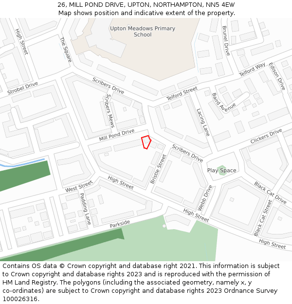 26, MILL POND DRIVE, UPTON, NORTHAMPTON, NN5 4EW: Location map and indicative extent of plot