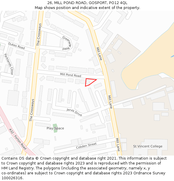 26, MILL POND ROAD, GOSPORT, PO12 4QL: Location map and indicative extent of plot