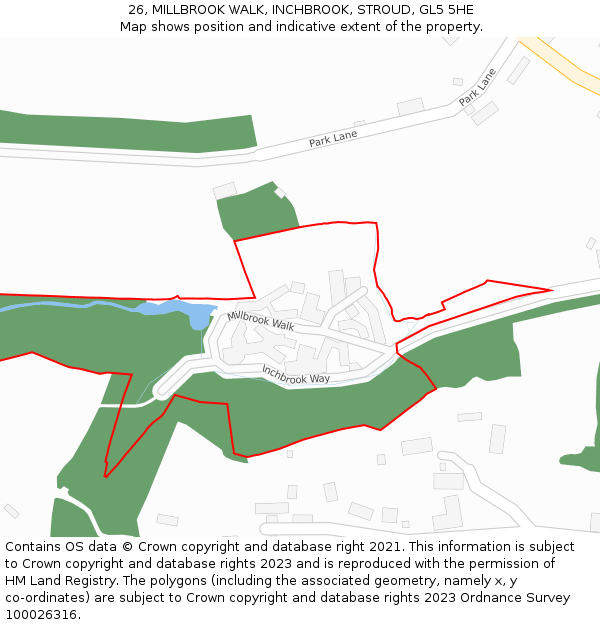 26, MILLBROOK WALK, INCHBROOK, STROUD, GL5 5HE: Location map and indicative extent of plot