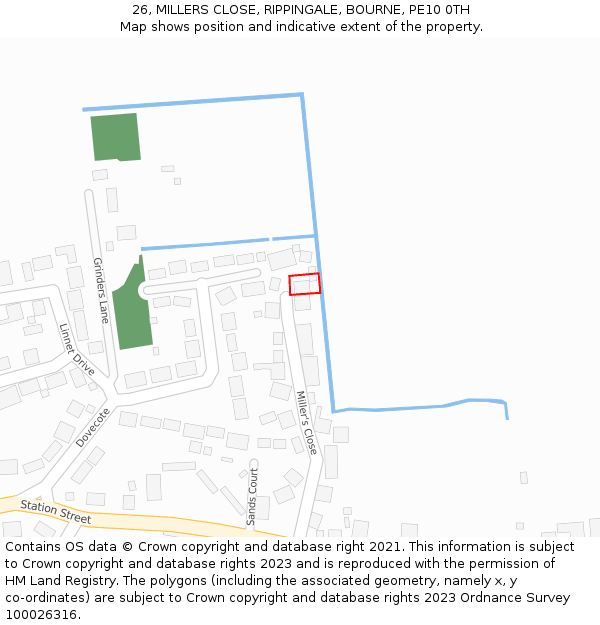 26, MILLERS CLOSE, RIPPINGALE, BOURNE, PE10 0TH: Location map and indicative extent of plot