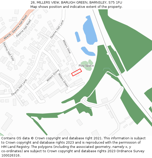 26, MILLERS VIEW, BARUGH GREEN, BARNSLEY, S75 1FU: Location map and indicative extent of plot