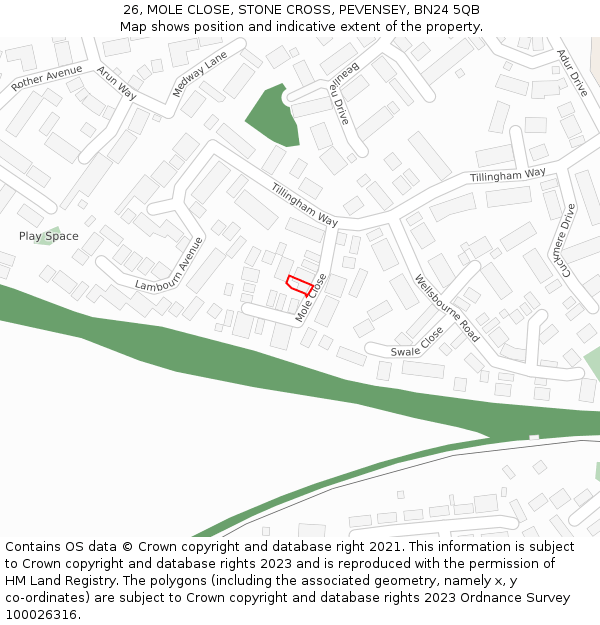 26, MOLE CLOSE, STONE CROSS, PEVENSEY, BN24 5QB: Location map and indicative extent of plot