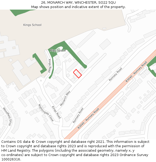 26, MONARCH WAY, WINCHESTER, SO22 5QU: Location map and indicative extent of plot