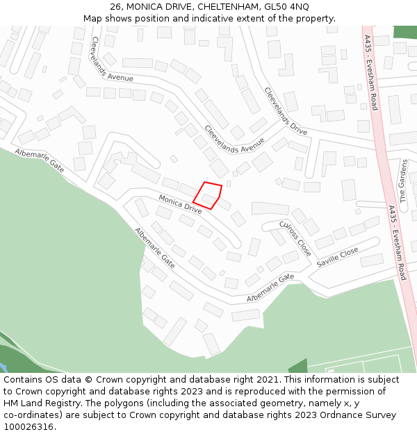 26, MONICA DRIVE, CHELTENHAM, GL50 4NQ: Location map and indicative extent of plot