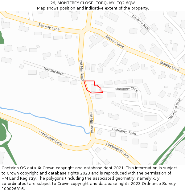 26, MONTEREY CLOSE, TORQUAY, TQ2 6QW: Location map and indicative extent of plot